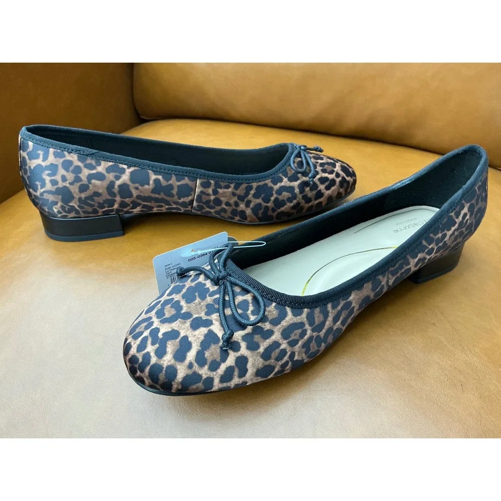 Liz Claiborne Cecil Ballet Flats Womens 11W Cheetah New Memory Foam Bow Accent